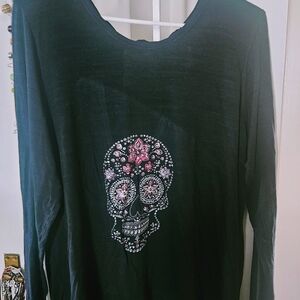 Black Long Sleeve Top with Skull Design